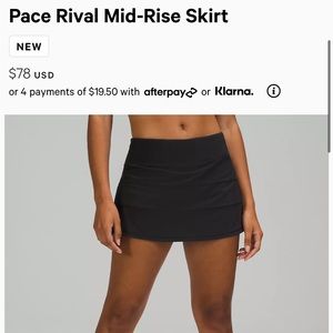Lululemon Pace Rival Mid-Rise Skirt Size 6